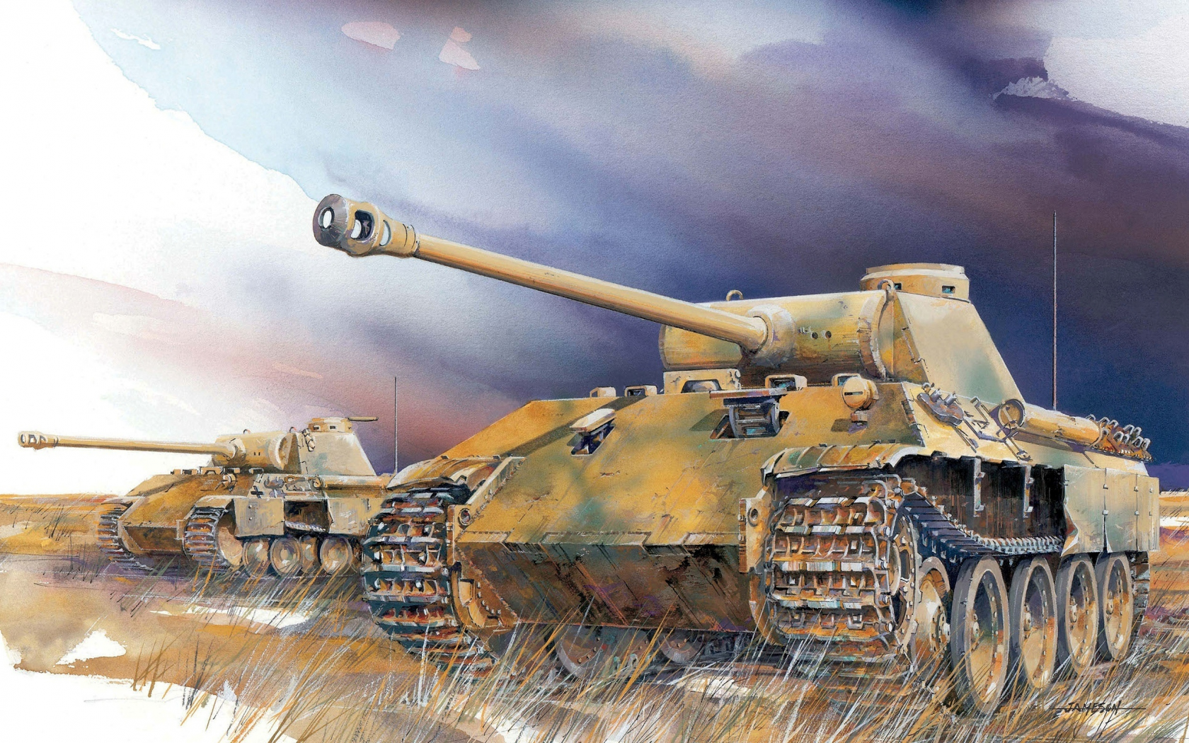 panther ausf. d., тяжёлые, война, поле, немецкие, ww2, танки, арт