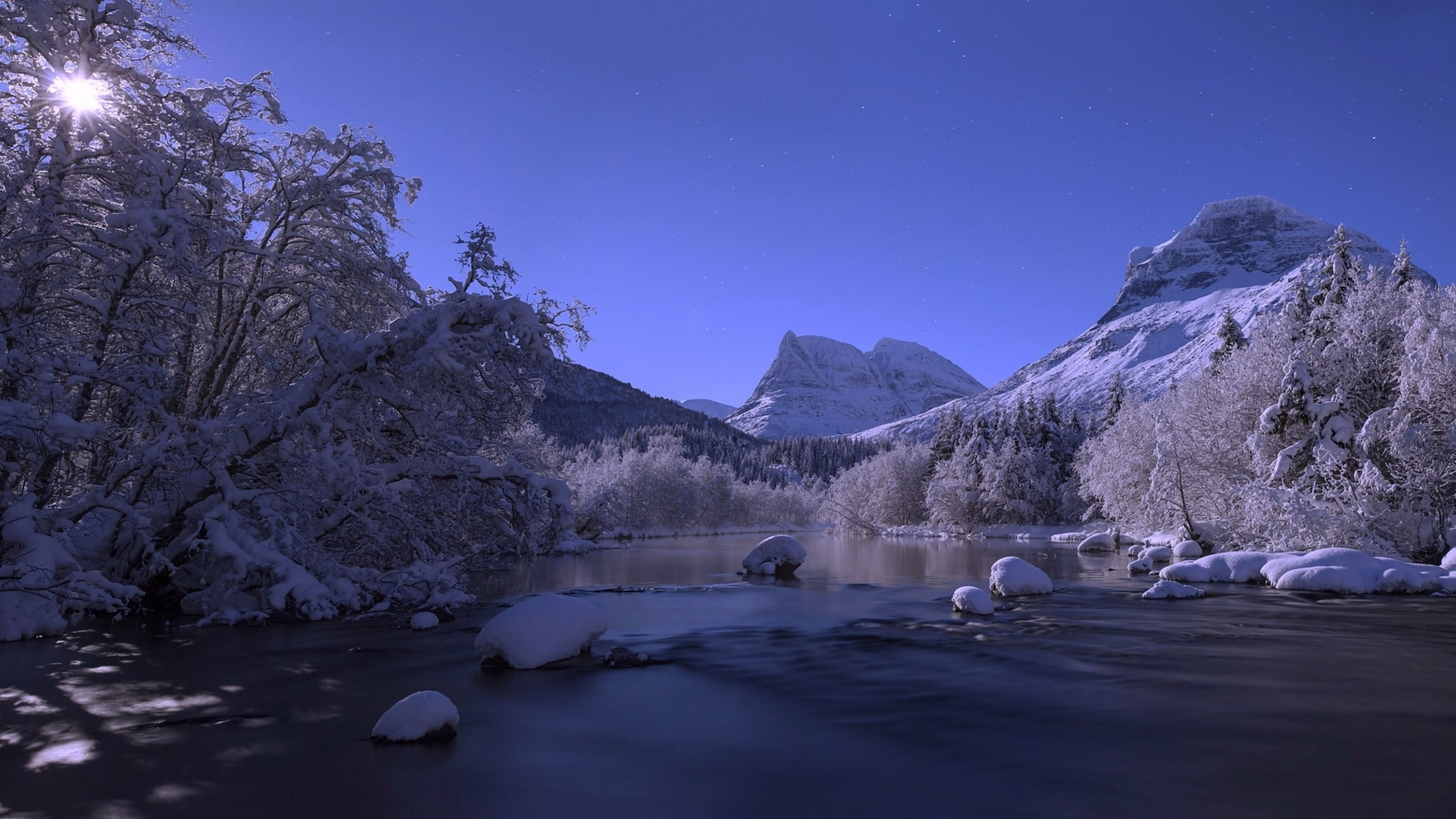 река, зима, горы, norway, снег, норвегия, деревья