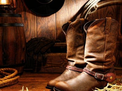 gloves, hat, lamp, wood, cowboy boots, cord