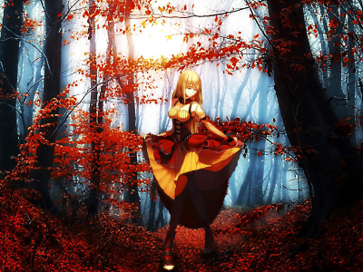 Осень, девушка, платье, лес