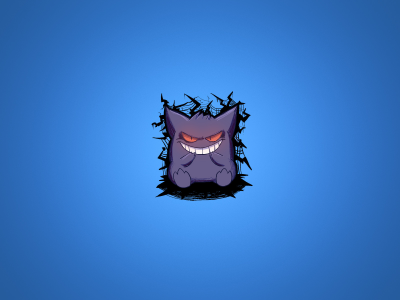 синий фон, gengar, pokemon, покемон, улыбка, фиолетовый