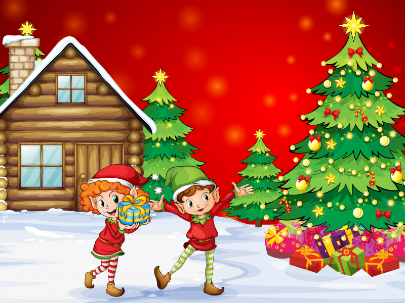 new year, kids, , girl, christmas, happiness, boy , christmas tree, snow, house, children, gifts