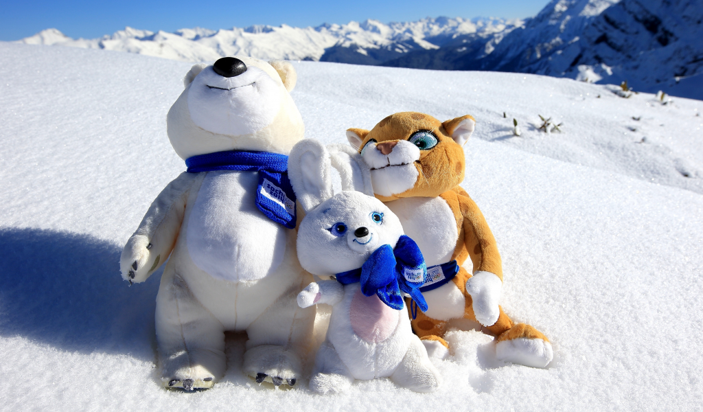 гора, снег, олимпийские талисманы, сочи 2014