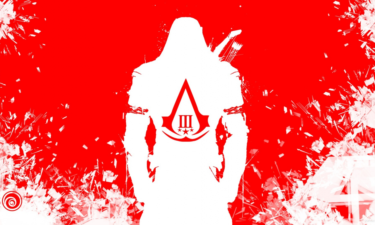 красный, assassins creed 3, белый, герб, убийца, ubisoft, коннор