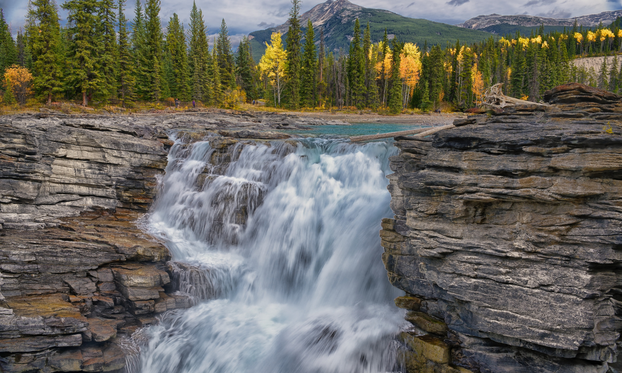 водопад, река, осень, лес, горы