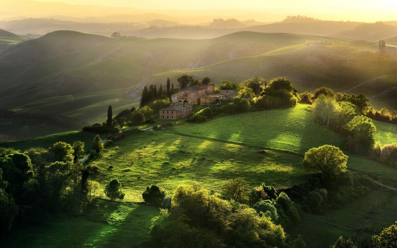 пейзаж, италия, тоскана, зелень, природа