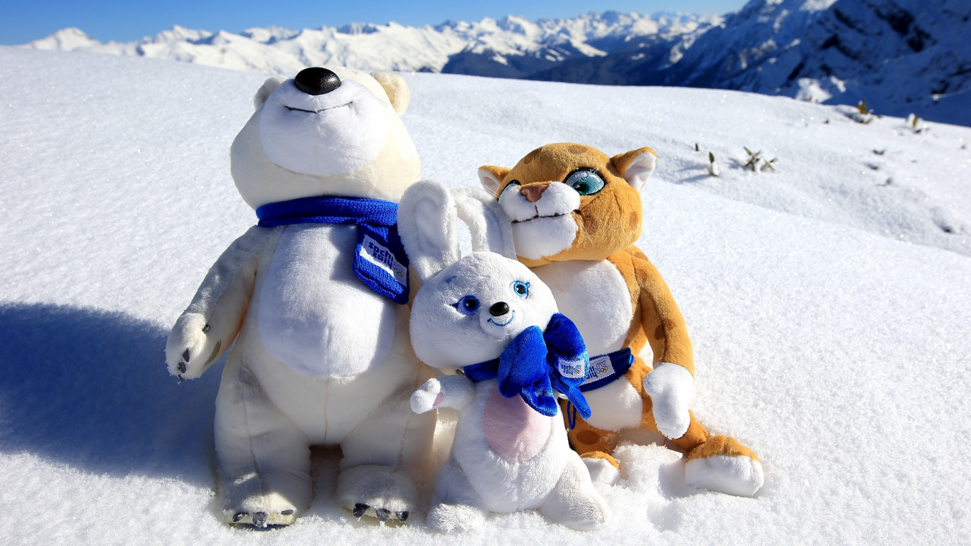 гора, снег, олимпийские талисманы, сочи 2014