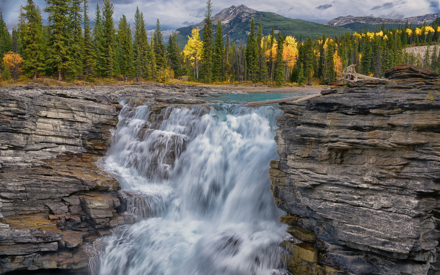 водопад, река, осень, лес, горы