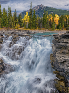 водопад, река, осень, лес, горы