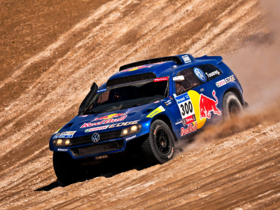 red bull, volkswagen, синий, dakar, touareg, внедорожник, rally, вид с боку