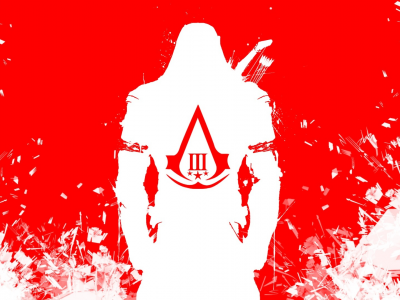 красный, assassins creed 3, белый, герб, убийца, ubisoft, коннор