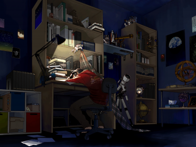 арт, книги, аниме, парень, anime, сон, ночь, art, комната