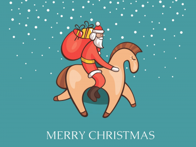 дед мороз, лошадка, снег, подарки, рождество, новый год