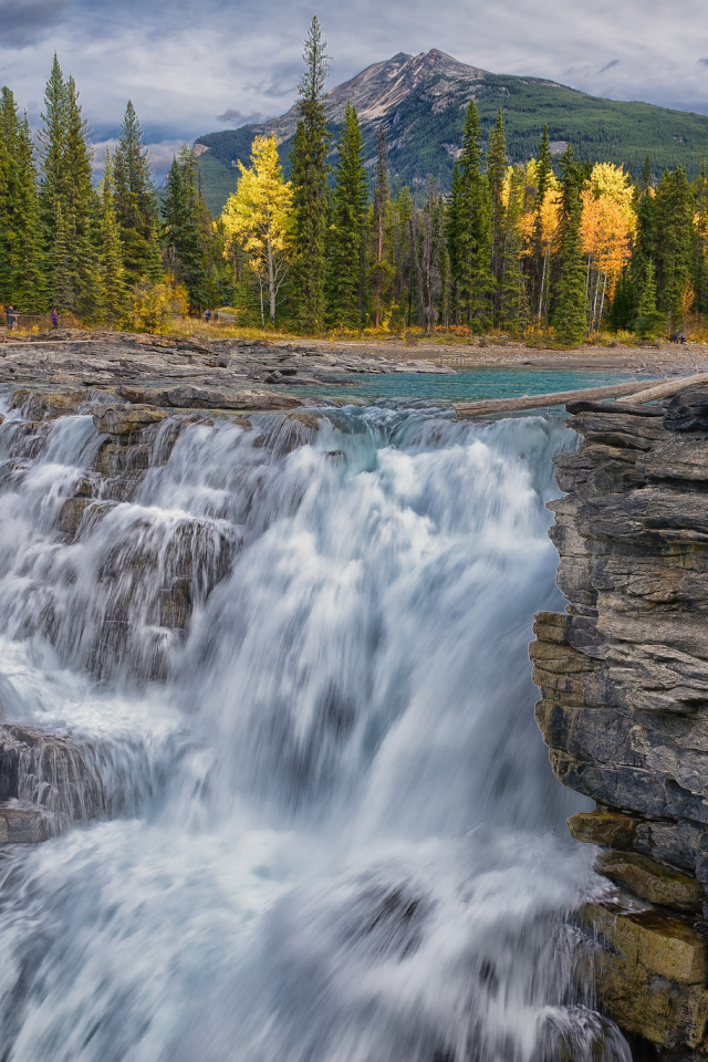 водопад, река, осень, лес, горы