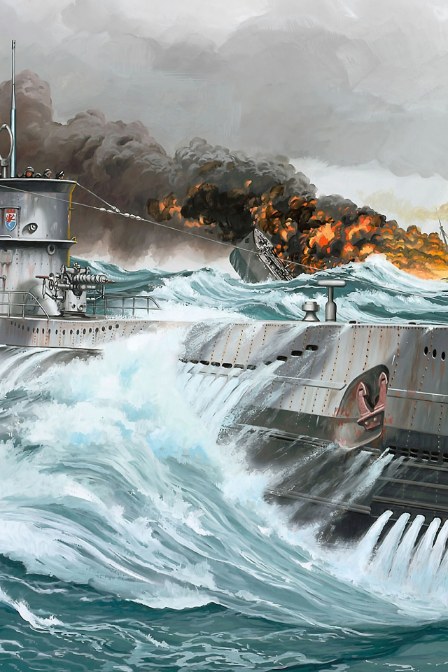 u-boat type vii c, подводная лодка, война, рисунок