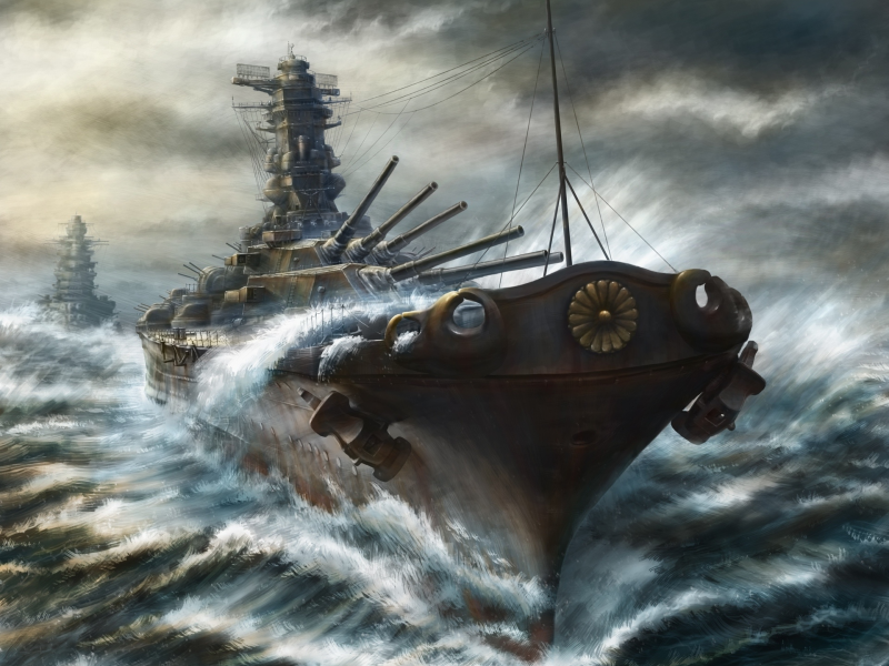 крейсер, art, море, kashi takahisa, линкор, пушки, корабли