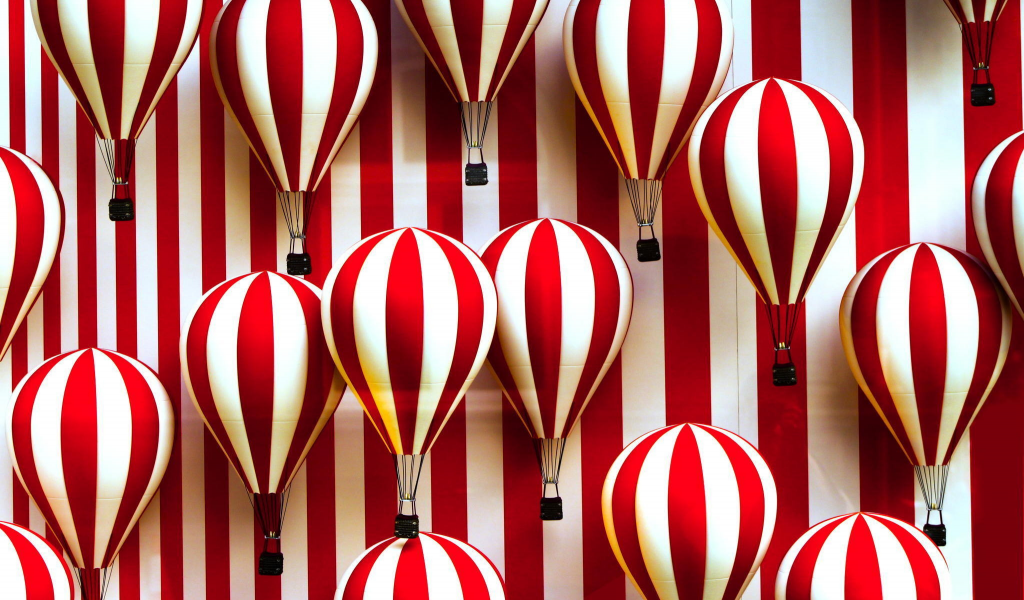 красно, полосы, белые, воздушные шары