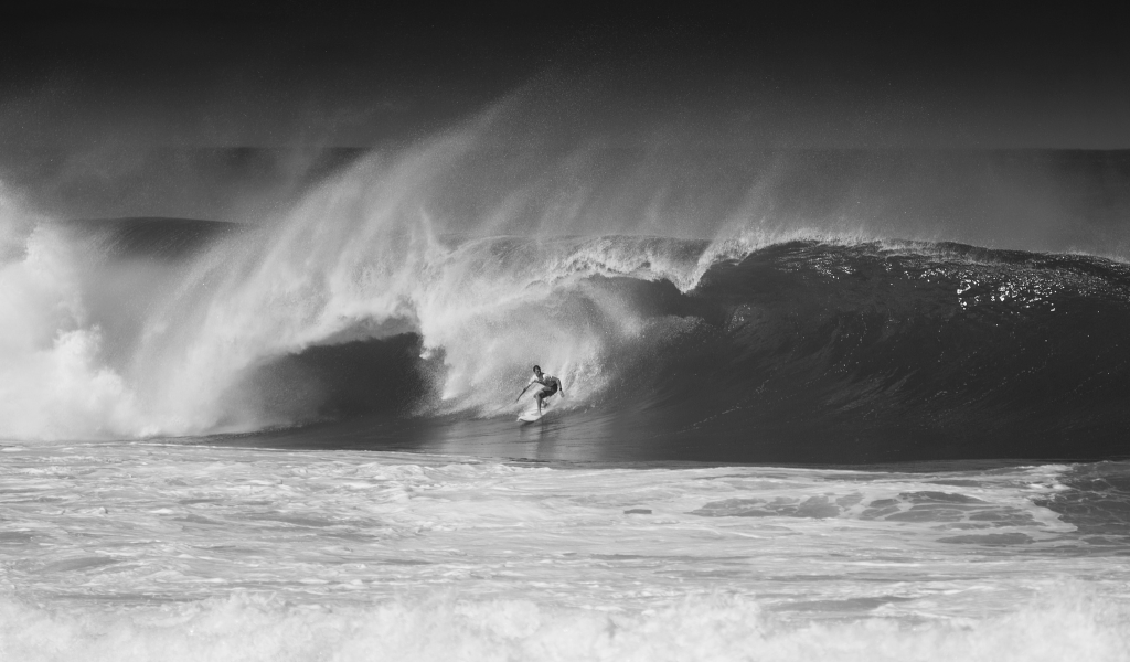 cерфигист, oahu, волна, hawaii, north shore, черно-белое фото, океан