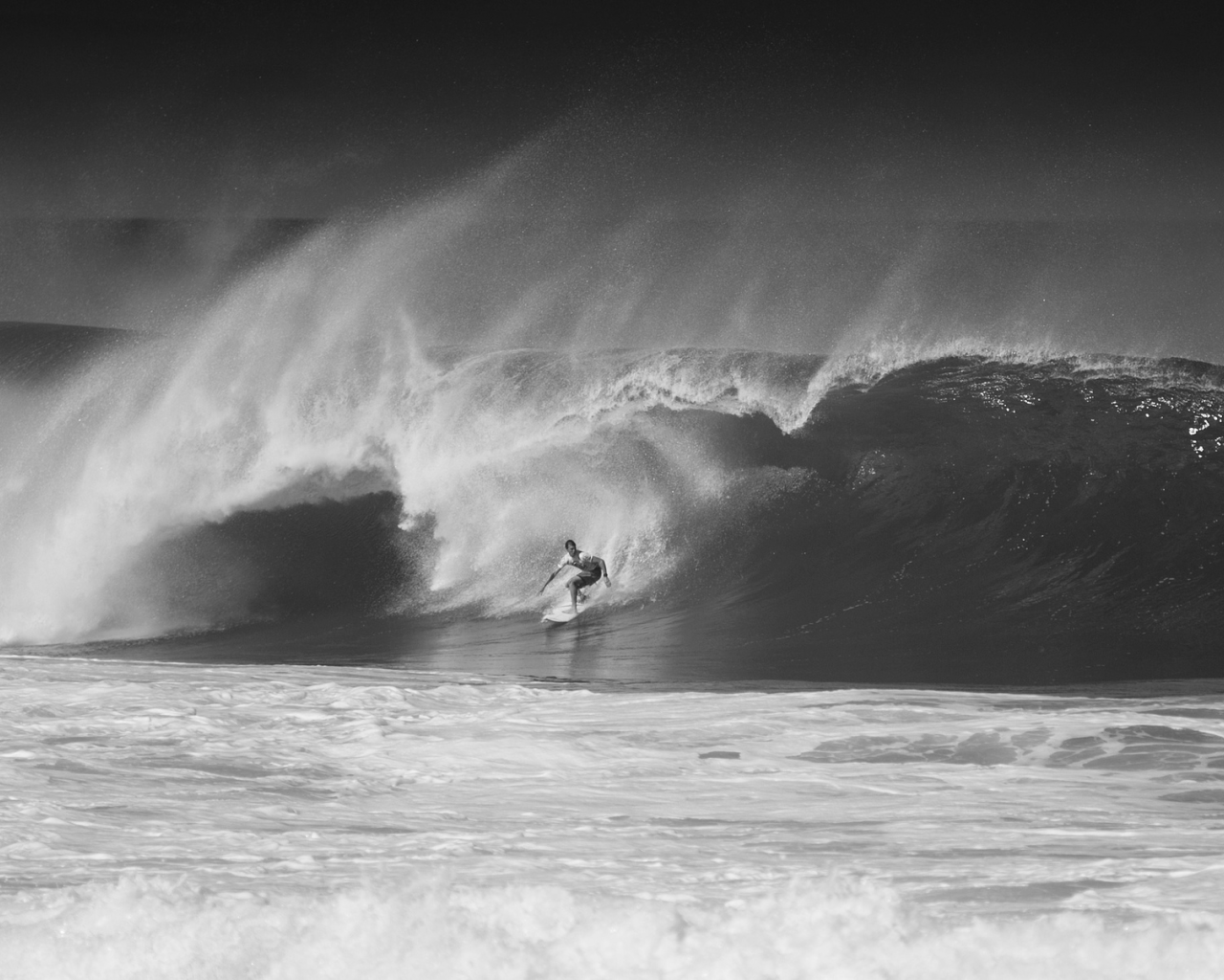 cерфигист, oahu, волна, hawaii, north shore, черно-белое фото, океан