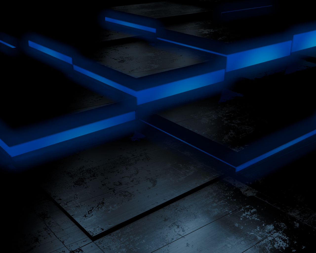 floor, jumps, dark background, black, cubes, blue, fluorescent