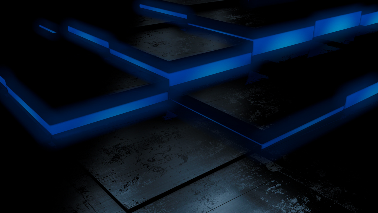 floor, jumps, dark background, black, cubes, blue, fluorescent