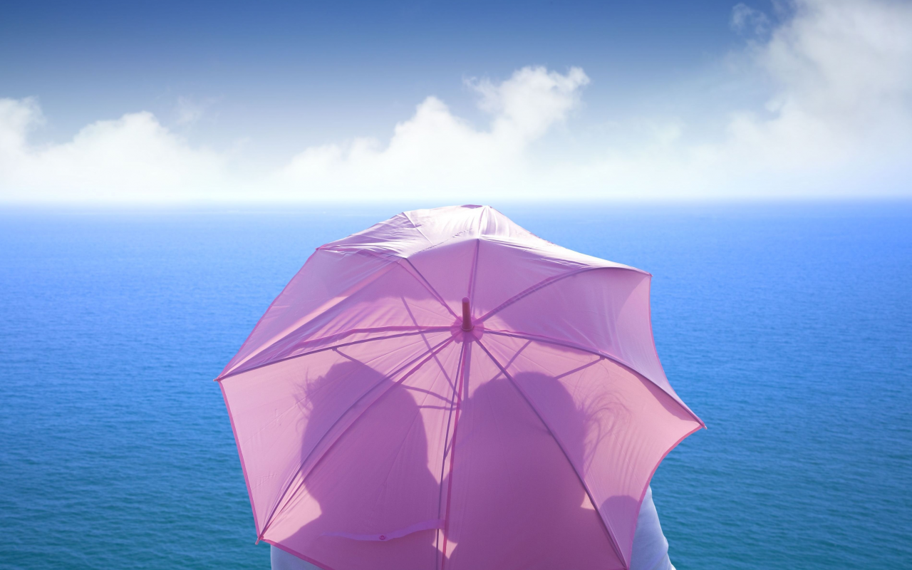 пара, зонтик, влюбленные, розовый, настроения, зонт