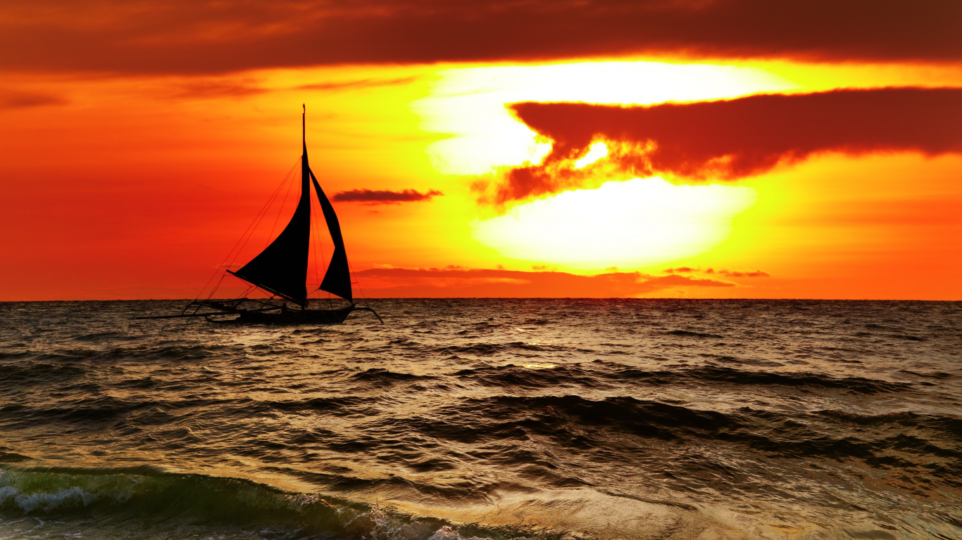 scenery sunset , sea, sailboat, sky, boracay, beautiful , nature, clouds, tropical , landscape