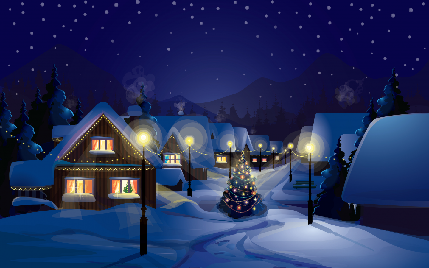 houses, merry christmas, city, lights, light columns, , , new year, ornaments, christmas tree, town