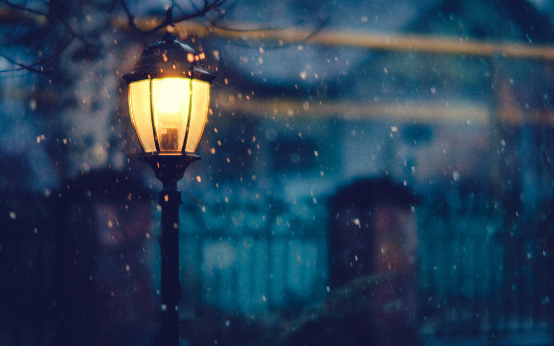 зима, освещение, деревья, снег, фонарь, ночь, свет, дома