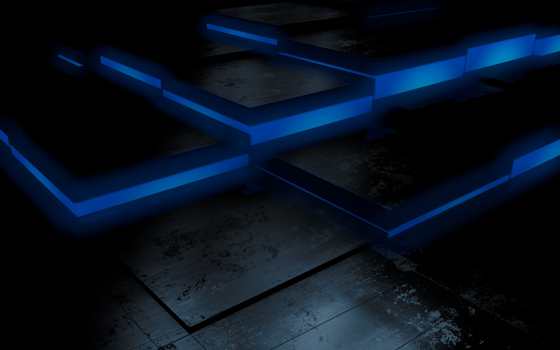 floor, jumps, dark background, black, cubes, blue, fluorescent