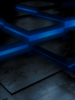 floor, jumps, dark background, black, cubes, blue, fluorescent
