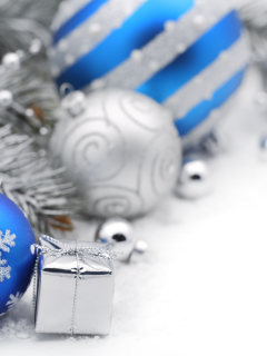 new year, blue silver balls, merry christmas, , gifts, decoration, bokeh