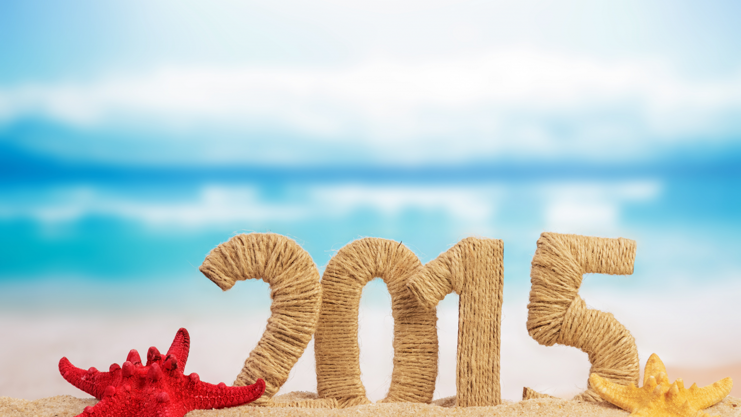 цифры, 2015, песок, пляж, морская звезда, новогодние, новый год