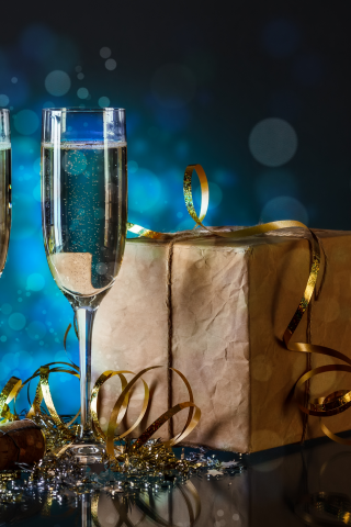 шампанское, серпантин, новый год, бокалы, праздник