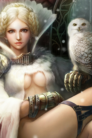 трон, арт, сова, грудь, птица, перья, девушка, legend of cryptids