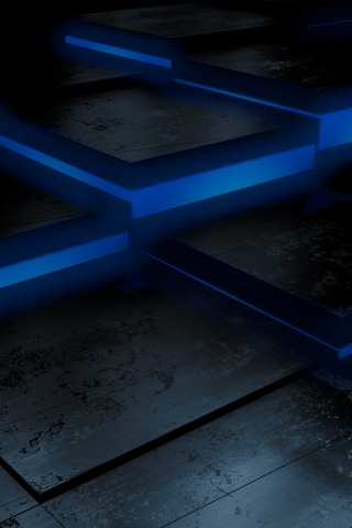 floor, jumps, dark background, black, cubes, blue, fluorescent