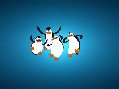 синий фон, пингвины из мадагаскара, четыре
