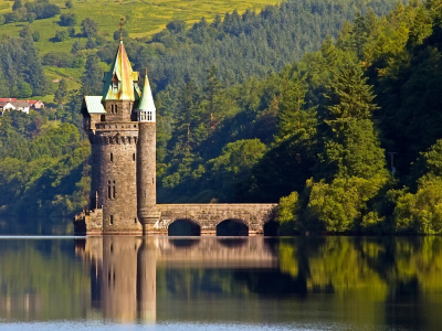 англия, england, уэльс, lake vyrnwy, wales, башня, lake vyrnwy tower 