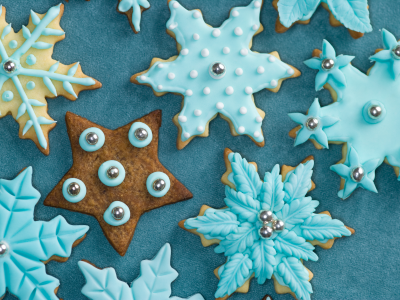 праздничное, голубые, печенье, снежинки, новогоднее