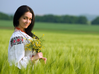 поле, лето, цветы, девушка