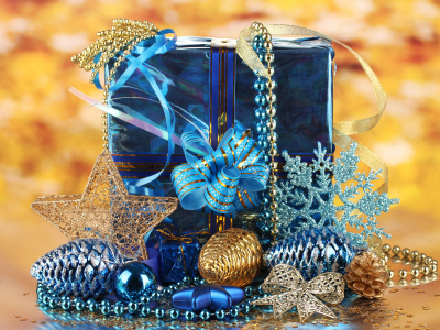 christmas, new year, подарок, коробка, синий, новый год, 2014, бусы