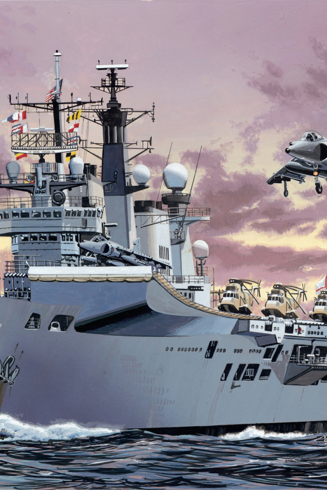 авианосец, рисунок, самолет, корабль, illustrious