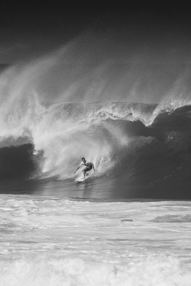 cерфигист, oahu, волна, hawaii, north shore, черно-белое фото, океан