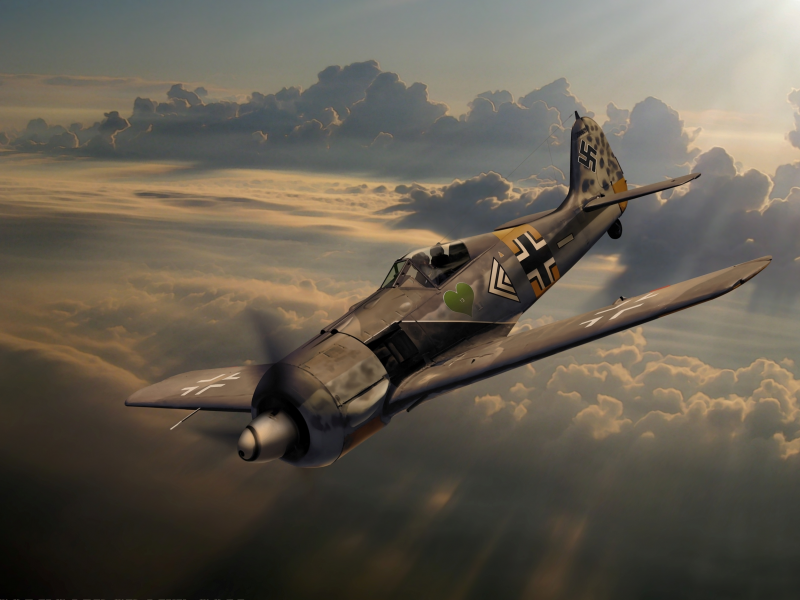 фокке-вульф, истребитель, небо, немецкий, арт, fw 190