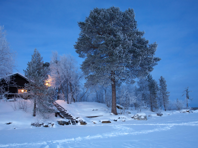 финляндия, зима, снег, домик, лапландия 