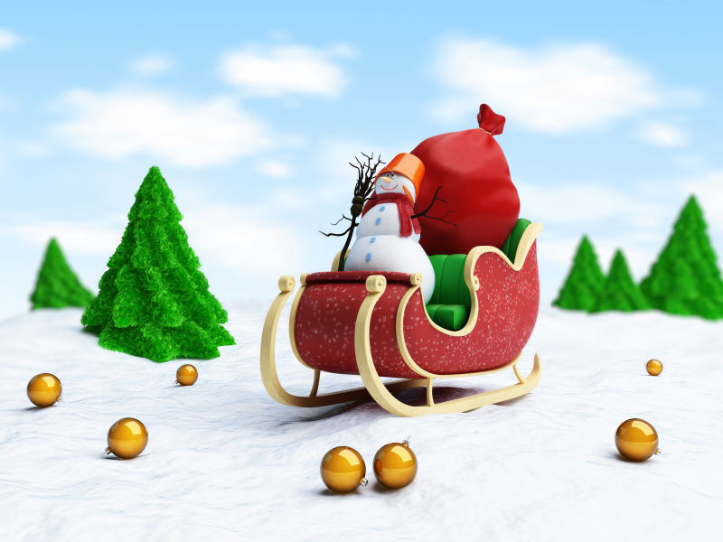 sack of toys, santa claus sleigh , new year, snow, christmas tree snowman, merry christmas , broom