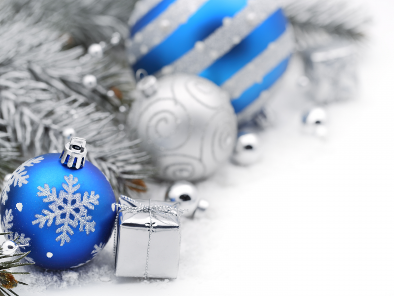 new year, blue silver balls, merry christmas, , gifts, decoration, bokeh