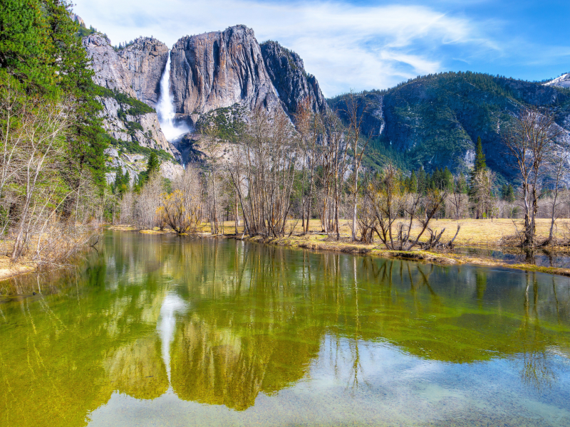 горы, небо, лес, yosemite, река, деревья, sierra nevada, national park