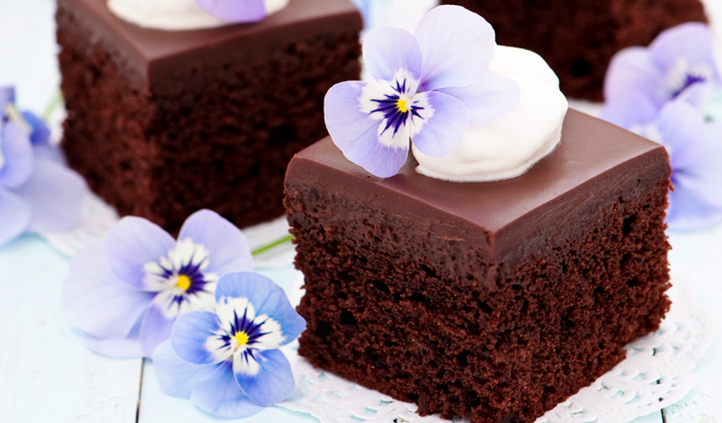 торт, цветы, шоколад, десерт, фиолетовый, пирожное