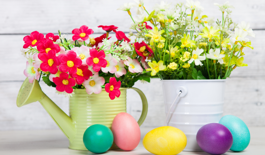 цветы, праздник, яйца, пасха
